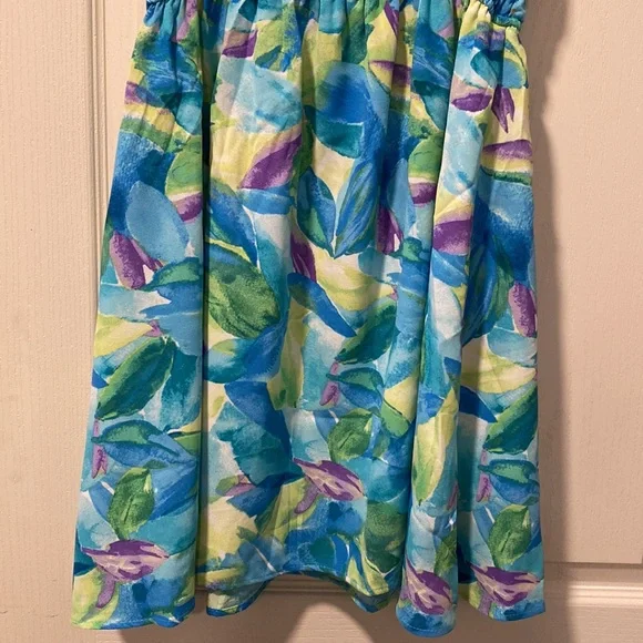 NWOT Blu Pepper L Blue/Green/Purple Palm Pattern Ruffle Dress - Picture 9 of 9